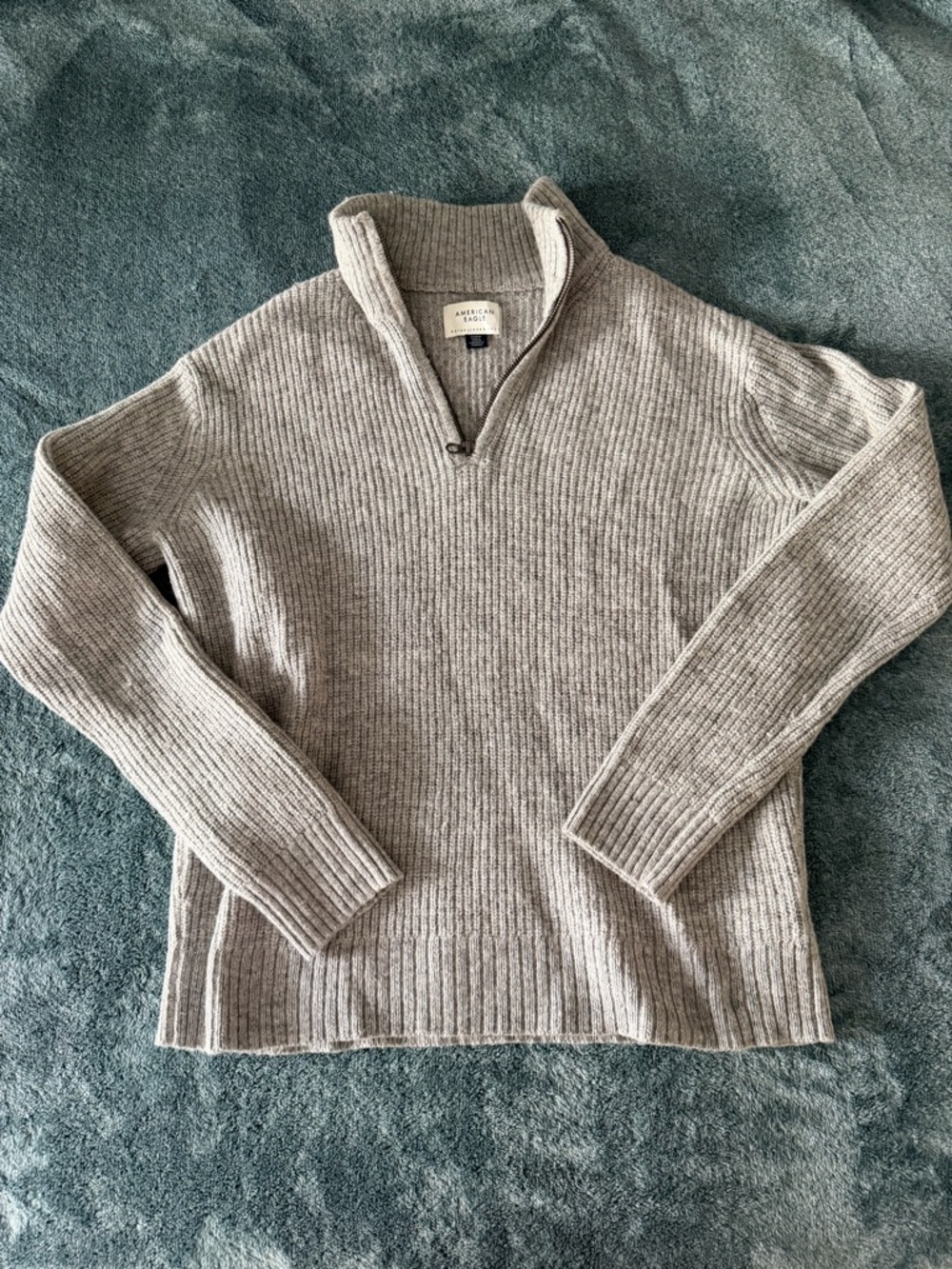 American Eagle Outfitters Men’s Quarter-Zip‎ Ribbed Sweater Light Gray Size Med